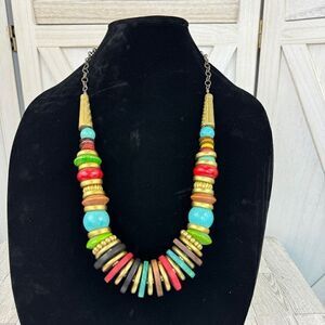 Chunky‎ Beaded Multicolor Statement Necklace Boho Western